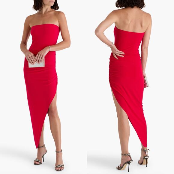 Norma Kamali | Strapless Side Drape Gown in Tiger Red M - Picture 1 of 16